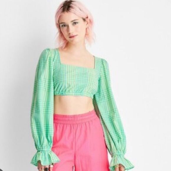 NEW Future Collective by Alani Noelle Puffy Sleeve Crop Top D29 - Picture 1 of 7